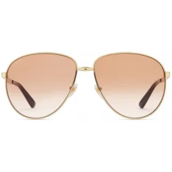Gucci - Aviator Sunglasses in Metal - Gold Coloured Brown Lenses - Gucci Eyewear - Avvenice