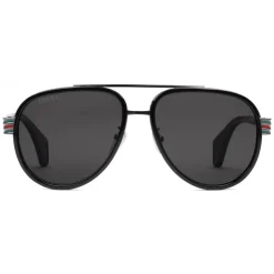 Gucci - Aviator Sunglasses - Glossy Black Acetate and Silver Metal - Gucci Eyewear - Avvenice