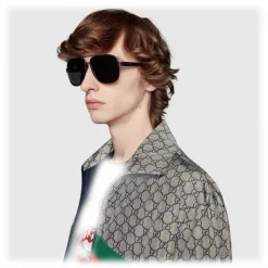 Gucci - Aviator Sunglasses - Glossy Black Acetate - Gucci Eyewear - Avvenice