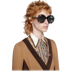 Gucci - Bamboo Effect Round Sunglasses - Black - Gucci Eyewear - Avvenice