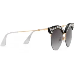 Gucci - Cat Eye Acetate Sunglasses with Pearls - Black Acetate - Gucci Eyewear - Avvenice