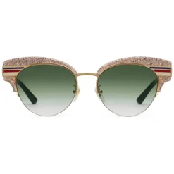 Gucci - Cat Eye Glitter Acetate Sunglasses - Beige Glitter Acetate and Gold Metal  - Gucci Eyewear - Avvenice