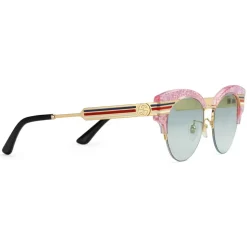 Gucci - Cat Eye Glitter Acetate Sunglasses - Pink Glitter Acetate and Gold Metal  - Gucci Eyewear - Avvenice
