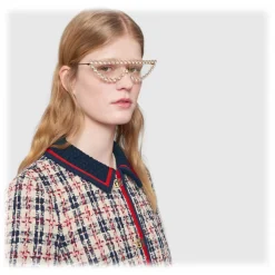 Gucci - Cat Eye Metal Sunglasses with Crystals - Gold Crystals - Gucci Eyewear - Avvenice