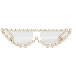 Gucci - Cat Eye Metal Sunglasses with Pearls - Gold Pearls - Gucci Eyewear - Avvenice
