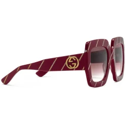 Gucci - Crystal Striped Square Sunglasses - Burgundy - Gucci Eyewear - Avvenice