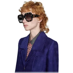 Gucci - Crystal Striped Square Sunglasses - Black - Gucci Eyewear - Avvenice