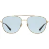 Gucci - Navigator Sunglasses in Metal - Shiny Gold Lenses Blue - Gucci Eyewear - Avvenice