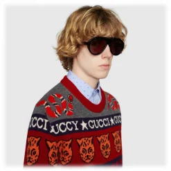 Gucci - Navigator Sunglasses with Double G - Black - Gucci Eyewear - Avvenice