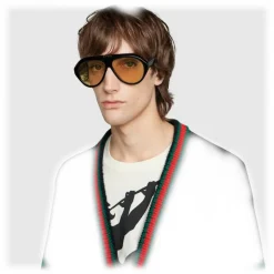 Gucci - Navigator Sunglasses with Double G - Black Yellow - Gucci Eyewear - Avvenice