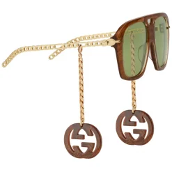 Gucci - Online Exclusive Square Sunglasses with Charms - Brown - Gucci Eyewear - Avvenice