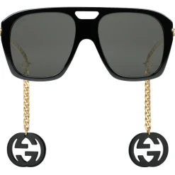 Gucci - Online Exclusive Square Sunglasses with Charms - Black - Gucci Eyewear - Avvenice