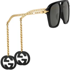 Gucci - Online Exclusive Square Sunglasses with Charms - Black - Gucci Eyewear - Avvenice