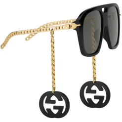 Gucci - Online Exclusive Square Sunglasses with Charms - Black - Gucci Eyewear - Avvenice