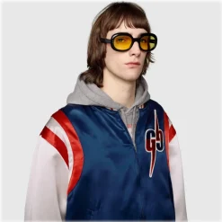 Gucci - Oval Sunglasses in Acetate - Black Yellow - Gucci Eyewear - Avvenice