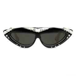 Gucci - Oval Sunglasses with Swarovski Crystals - White Black - Gucci Eyewear - Avvenice