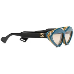 Gucci - Oval Sunglasses with Swarovski Crystals - Light Blue and Black - Gucci Eyewear - Avvenice