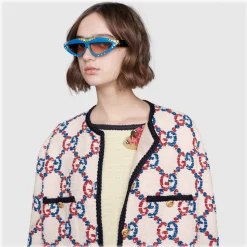 Gucci - Oval Sunglasses with Swarovski Crystals - Light Blue and Black - Gucci Eyewear - Avvenice