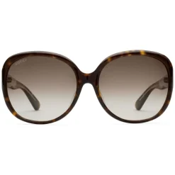 Gucci - Oversized Round Sunglasses in Acetate - Dark Turtle Acetate - Gucci Eyewear - Avvenice