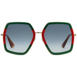 Gucci - Oversized Square Sunglasses in Metal - Gold Coloured with Green and Red Acetate Glitter - Gucci Eyewear - Avvenice