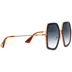 Gucci - Oversized Square Sunglasses in Metal - Gold Coloured with Green and Red Acetate Glitter - Gucci Eyewear - Avvenice