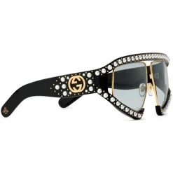 Gucci - Rectangular Acetate Sunglasses with Pearls - Black - Gucci Eyewear - Avvenice
