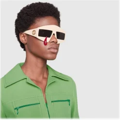 Gucci - Rectangular Acetate Sunglasses - Ivory - Gucci Eyewear - Avvenice