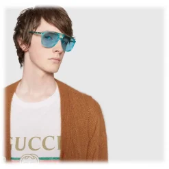 Gucci - Rectangular Acetate Sunglasses - Transparent Blue Acetate - Gucci Eyewear - Avvenice