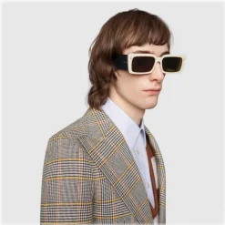 Gucci - Rectangular Acetate Sunglasses - White Horn Black - Gucci Eyewear - Avvenice