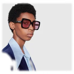 Gucci - Rectangular Acetate Sunglasses - Glossy Black Acetate - Gucci Eyewear - Avvenice