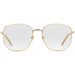 Gucci - Rectangular Frame Metal Glasses - Gold - Gucci Eyewear - Avvenice
