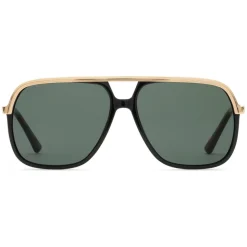 Gucci - Rectangular Metal Sunglasses - Black Metal Green Lenses - Gucci Eyewear - Avvenice