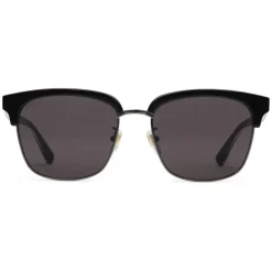 Gucci - Rectangular Metal Sunglasses - Glossy Black and Black Acetate Frame - Gucci Eyewear - Avvenice