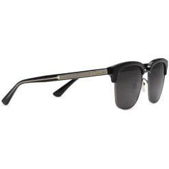 Gucci - Rectangular Metal Sunglasses - Glossy Black and Black Acetate Frame - Gucci Eyewear - Avvenice