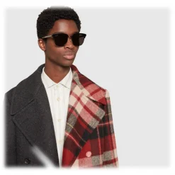 Gucci - Rectangular Metal Sunglasses - Glossy Black and Black Acetate Frame - Gucci Eyewear - Avvenice