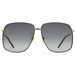 Gucci - Rectangular Metal Sunglasses - Black with Gold Color Detail - Gucci Eyewear - Avvenice
