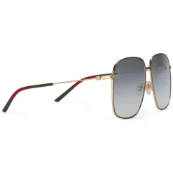 Gucci - Rectangular Metal Sunglasses - Black with Gold Color Detail - Gucci Eyewear - Avvenice