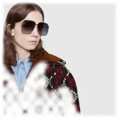 Gucci - Rectangular Metal Sunglasses - Black with Gold Color Detail - Gucci Eyewear - Avvenice