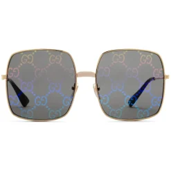 Gucci - Rectangular Metal Sunglasses - Shiny Gold Color with White Bridge Detail - Gucci Eyewear - Avvenice