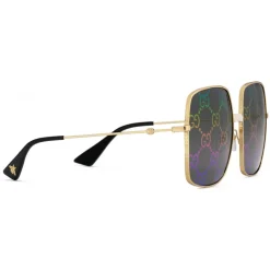 Gucci - Rectangular Metal Sunglasses - Shiny Gold Color with White Bridge Detail - Gucci Eyewear - Avvenice