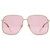 Gucci - Rectangular Metal Sunglasses - Shiny Gold - Gucci Eyewear - Avvenice