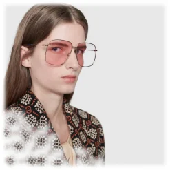 Gucci - Rectangular Metal Sunglasses - Shiny Gold - Gucci Eyewear - Avvenice