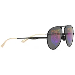Gucci - Rectangular Metal Sunglasses - Black Metal with Rainbow Tiger - Gucci Eyewear - Avvenice