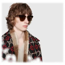 Gucci - Rectangular Metal Sunglasses - Shiny Gold and Dark Turtle Acetate - Gucci Eyewear - Avvenice