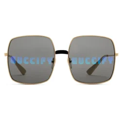 Gucci - Rectangular Metal Sunglasses - Shiny Gold Color with Black Detail on the Bridge - Gucci Eyewear - Avvenice
