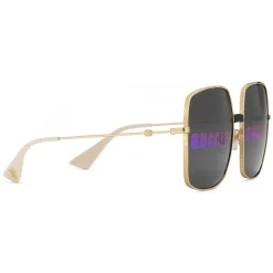 Gucci - Rectangular Metal Sunglasses - Shiny Gold Color with Black Detail on the Bridge - Gucci Eyewear - Avvenice