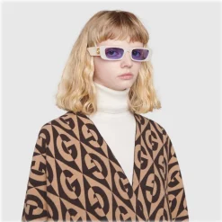 Gucci - Rectangular Sunglasses with Crystals - Ivory - Gucci Eyewear - Avvenice