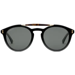 Gucci - Round Acetate Sunglasses - Black Acetate with Turtle Detail - Gucci Eyewear - Avvenice