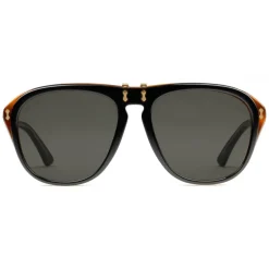 Gucci - Round Acetate Sunglasses - Light and Black Turtle Acetate with Flip Up Detail - Gucci Eyewear - Avvenice