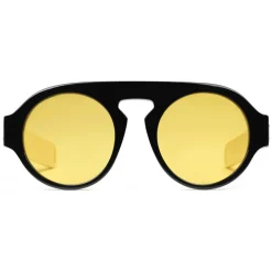 Gucci - Round Acetate Sunglasses - Black Acetate Yellow Lenses - Gucci Eyewear - Avvenice